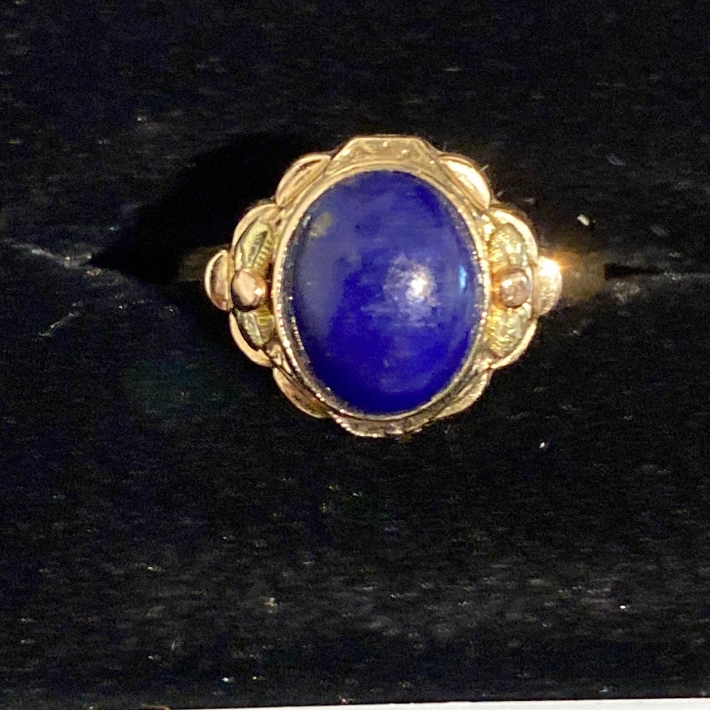 VINTAGE 10K YELLOW GOLD LAPIZ LAZULI SIZE 6 RING 1.70 GRAMS SIGNED BDA